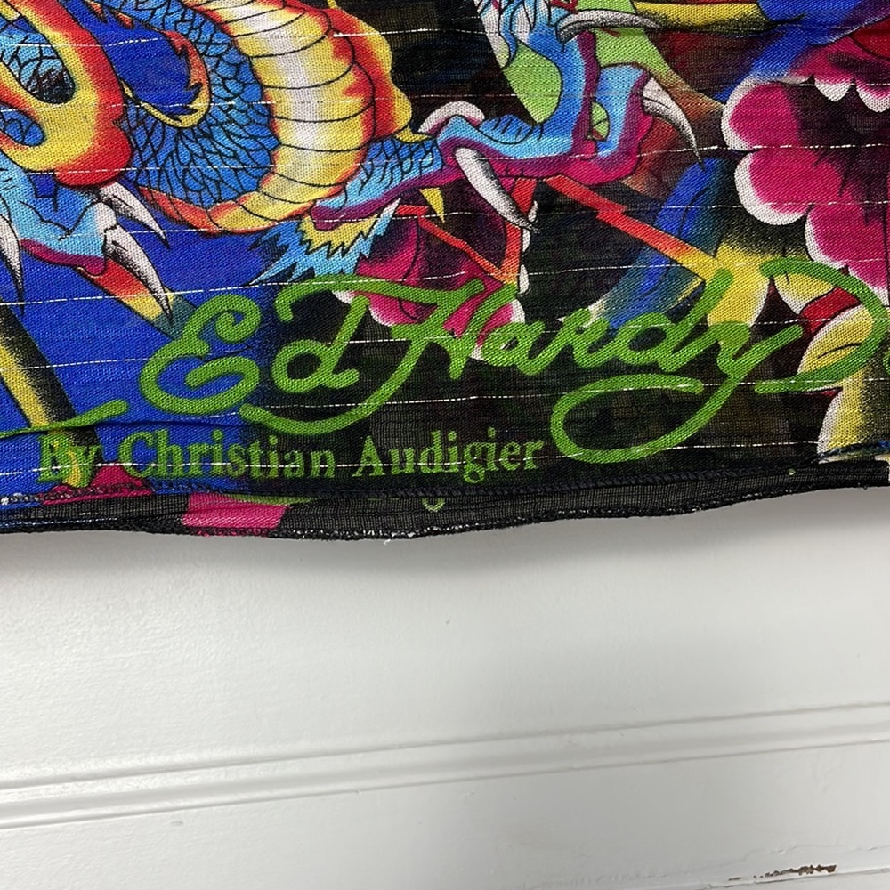 ED HARDY by Christian Audigier Cotton Scarf dragons floral gemstone - Picture 4 of 16